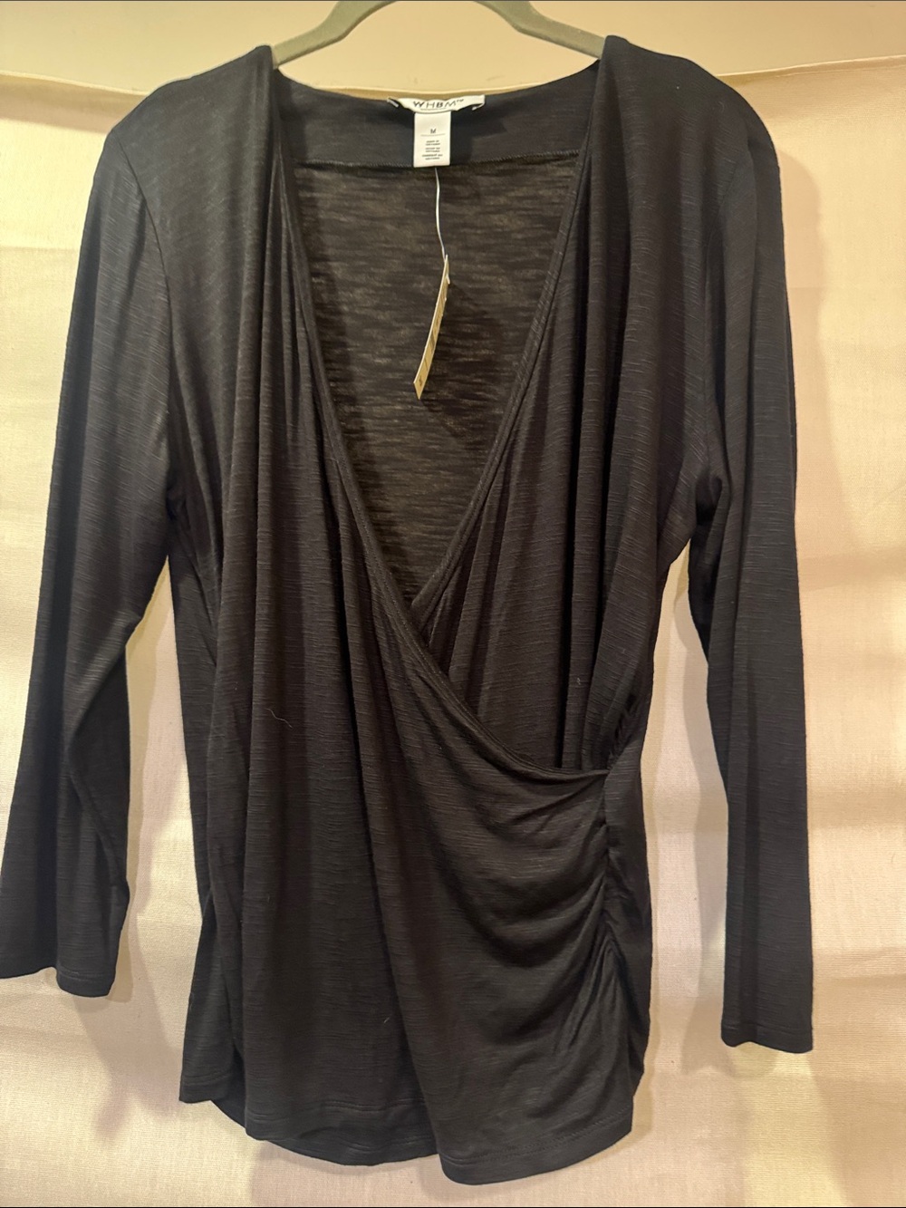 White House Black Market Black Wrap Long Sleeve Surplice Tee New With Tags